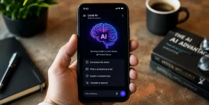 Smartphone running a free local AI model as an alternative to ChatGPT for everyday tasks.
