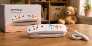 Pinwheel Home retro-inspired Wi-Fi landline phone designed for kids with parental controls.