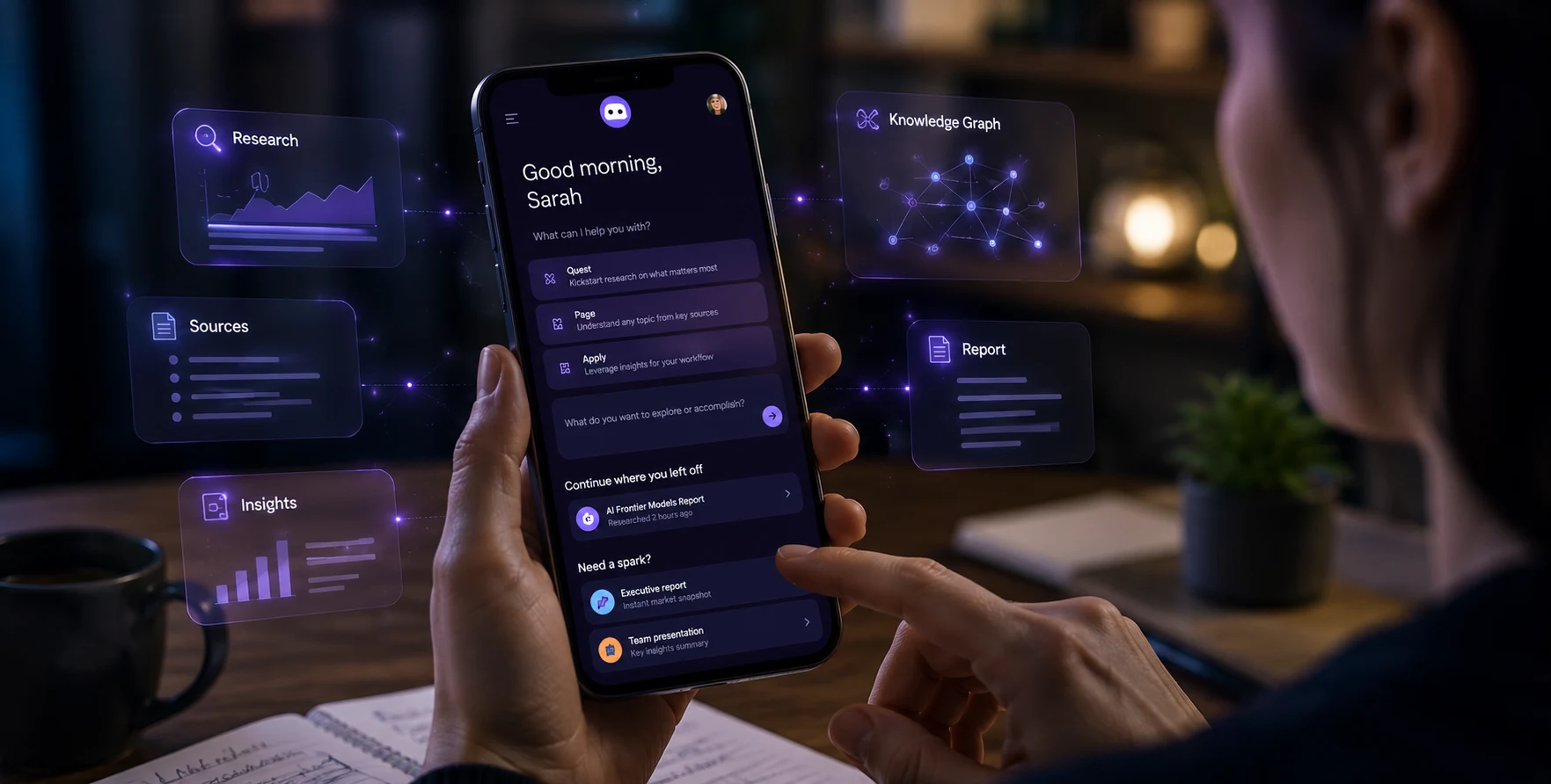 Bluesky Attie AI assistant interface displaying the Quests feature for researching trends and conversations across the open social web.