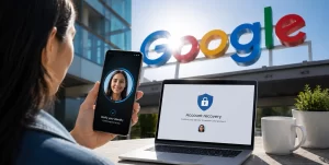 Cybersecurity Meets SEO: Why Google’s New Updates Demand Stronger Online Protection 3 A user recording a selfie video on a smartphone to verify their identity during the Google account sign-in and recovery process.
