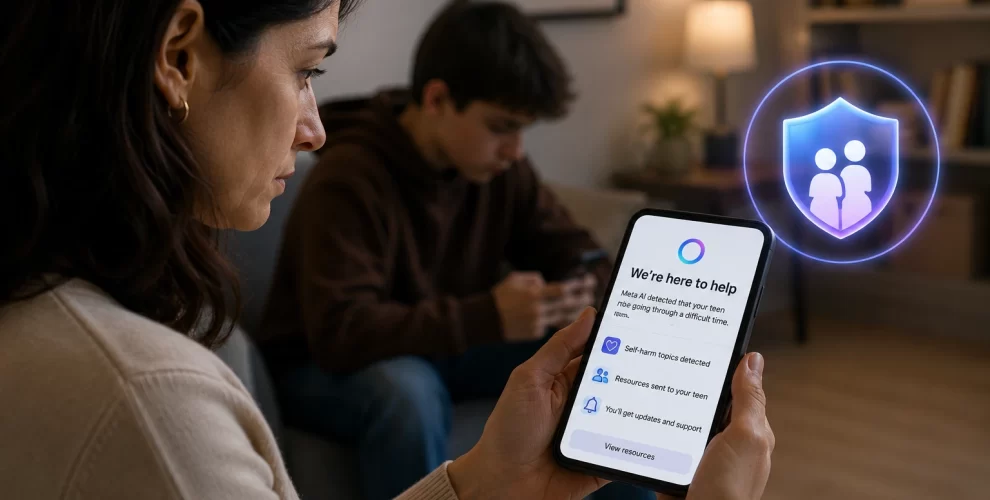 Parent receiving a Meta AI safety alert after a teenager discusses emotional distress with the chatbot.