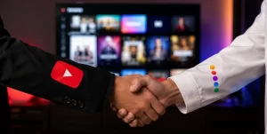 Peacock and YouTube logos representing the new Peacock YouTube Partnership that brings Peacock Premium to YouTube Premium subscribers.