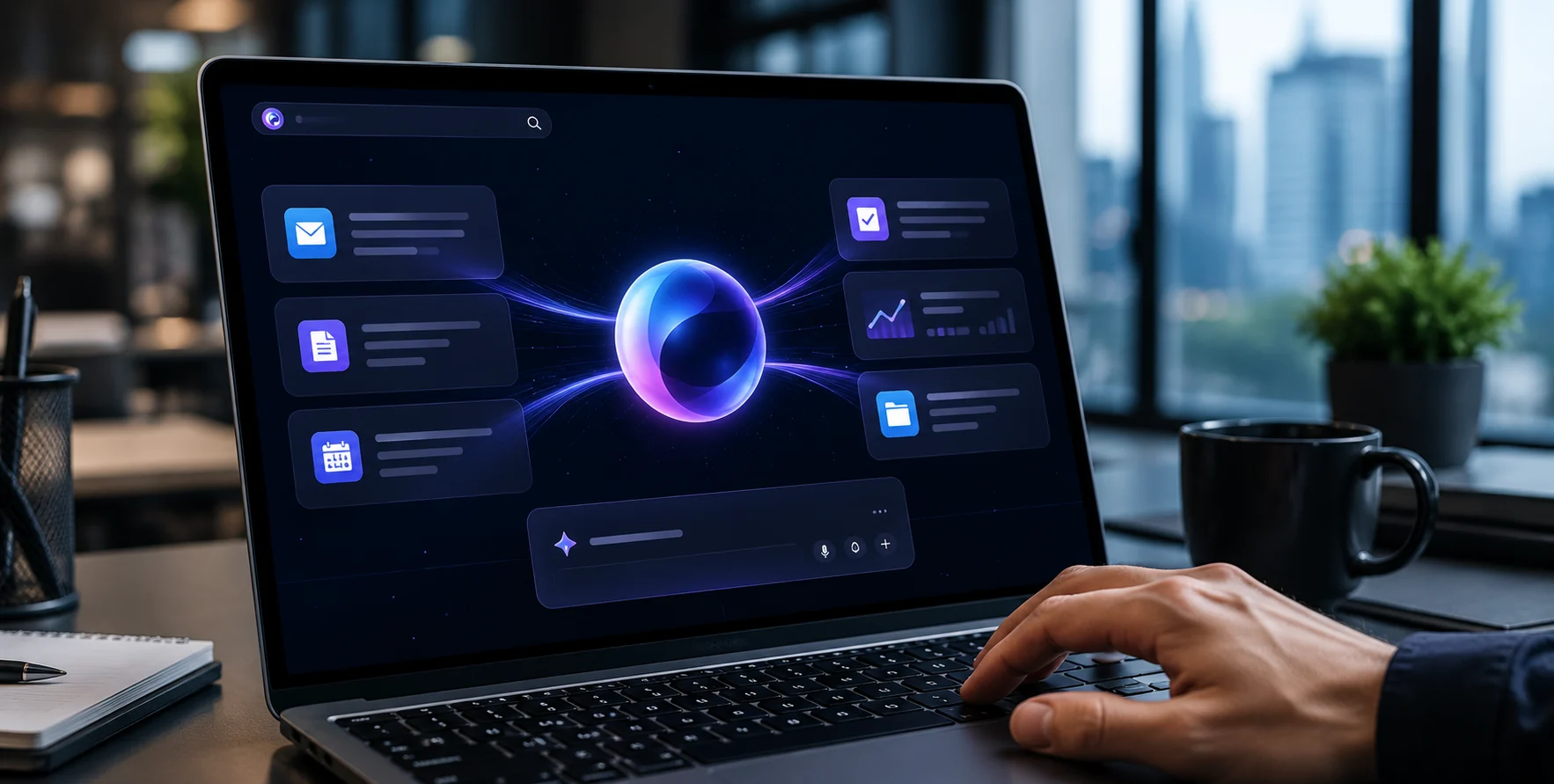 A professional using the Polar AI Browser with AI-powered workflow automation and productivity tools displayed on a desktop screen.