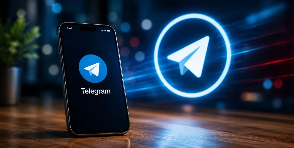 Telegram app displayed on a smartphone with the t.me shortlink domain highlighted after service restoration.