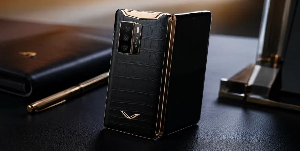 Vertu Alphafold luxury foldable smartphone featuring the Hermes AI assistant for executive productivity.