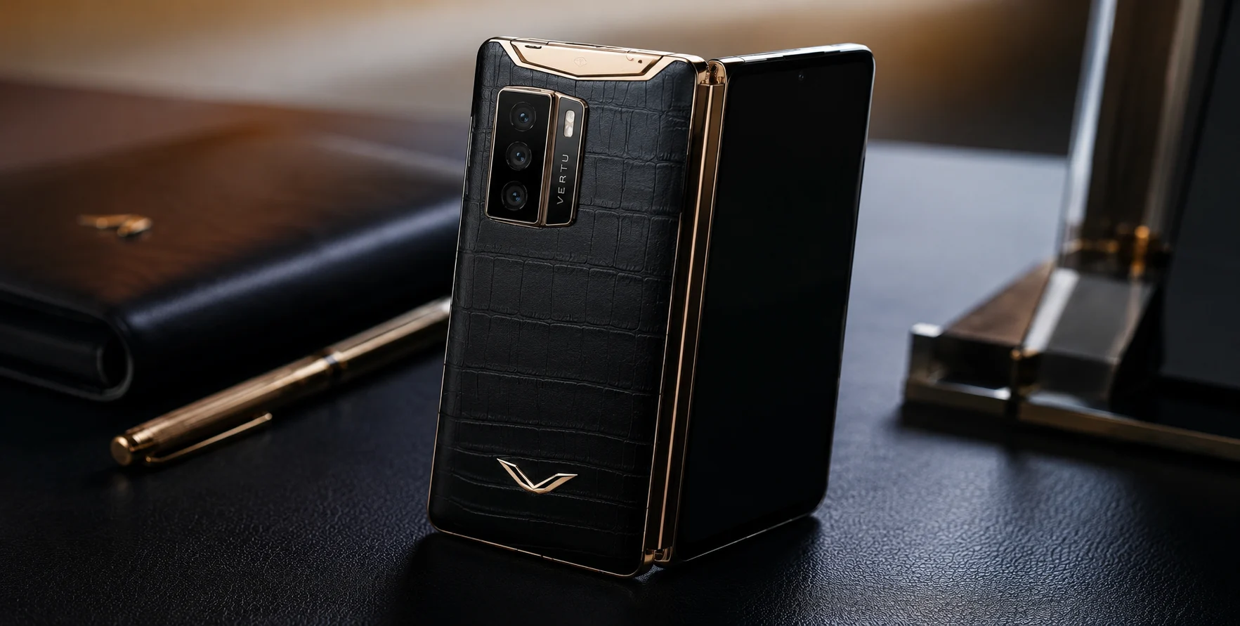 Vertu Alphafold luxury foldable smartphone featuring the Hermes AI assistant for executive productivity.