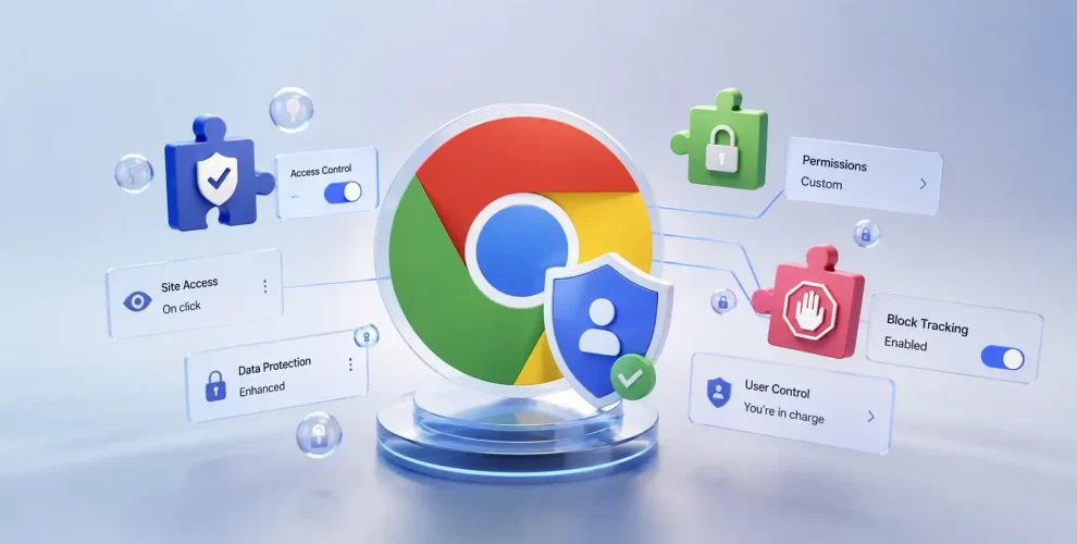 Google Chrome browser displaying extension permissions and privacy controls in the Chrome Web Store.