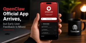 OpenClaw official app displayed on an Android smartphone with an AI assistant chat interface.