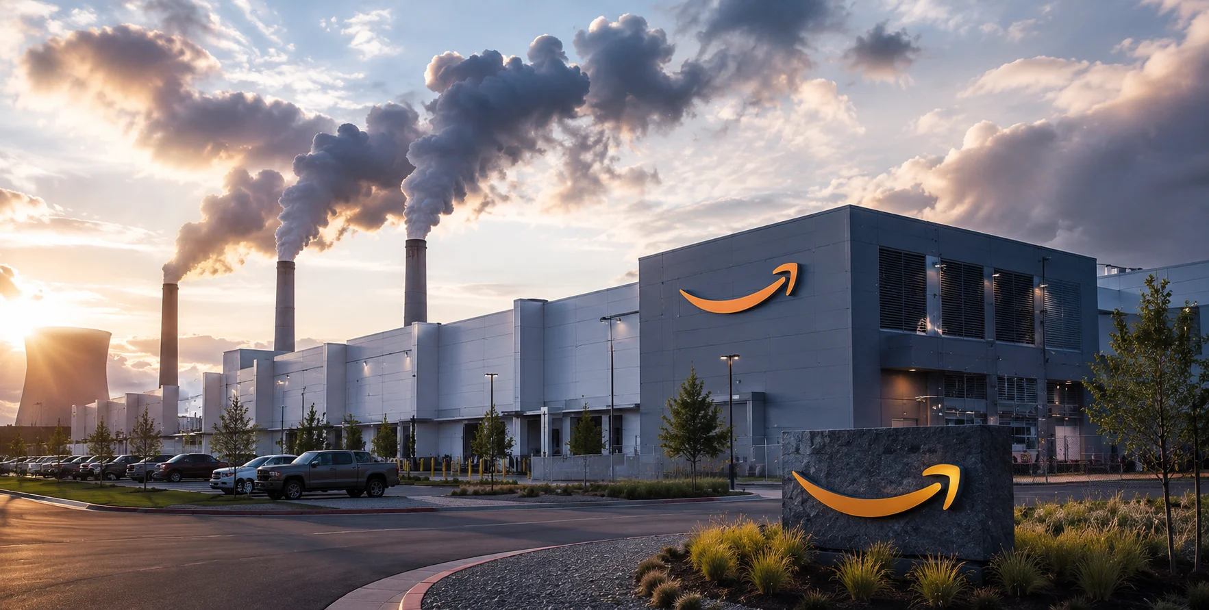 Planned Amazon data center in Texas highlighting rising energy demand and carbon emissions