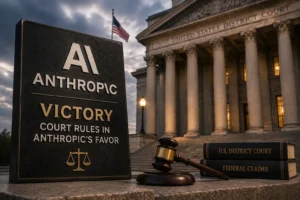 Anthropic Claude AI representing the company's legal dispute with the Pentagon over military AI restrictions.