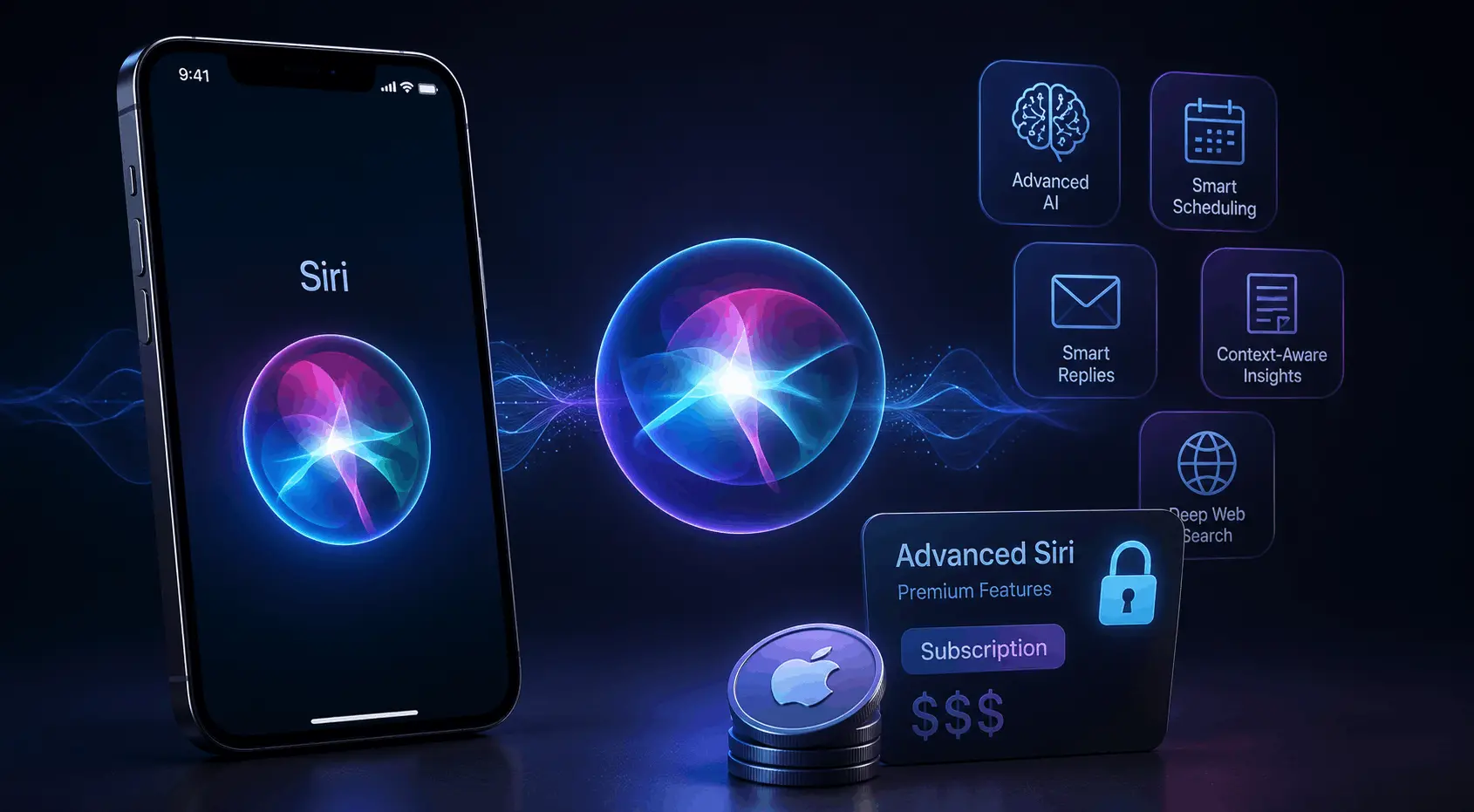An iPhone displaying Siri AI with an iCloud+ subscription icon, representing Apple's potential premium AI features.