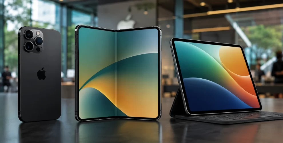 Apple's rumored foldable iPhone Ultra shown in folded and unfolded form.