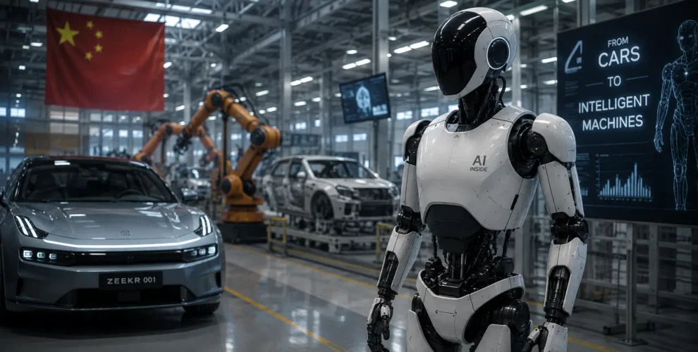 Chinese automakers developing humanoid robots as the automotive industry expands into robotics and embodied AI.