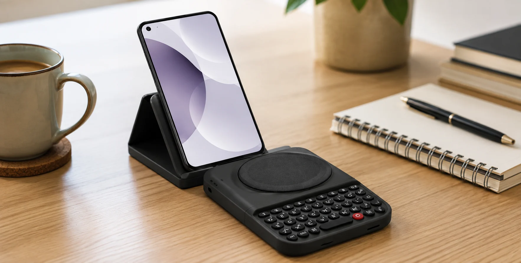 Clicks Power Keyboard attached to a modern smartphone for physical typing