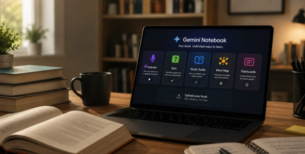 Google Gemini Notebook using purchased books to create AI summaries, podcasts, quizzes and infographics.