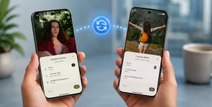 Google Quick Share tap-to-share feature allowing two Android phones to exchange content