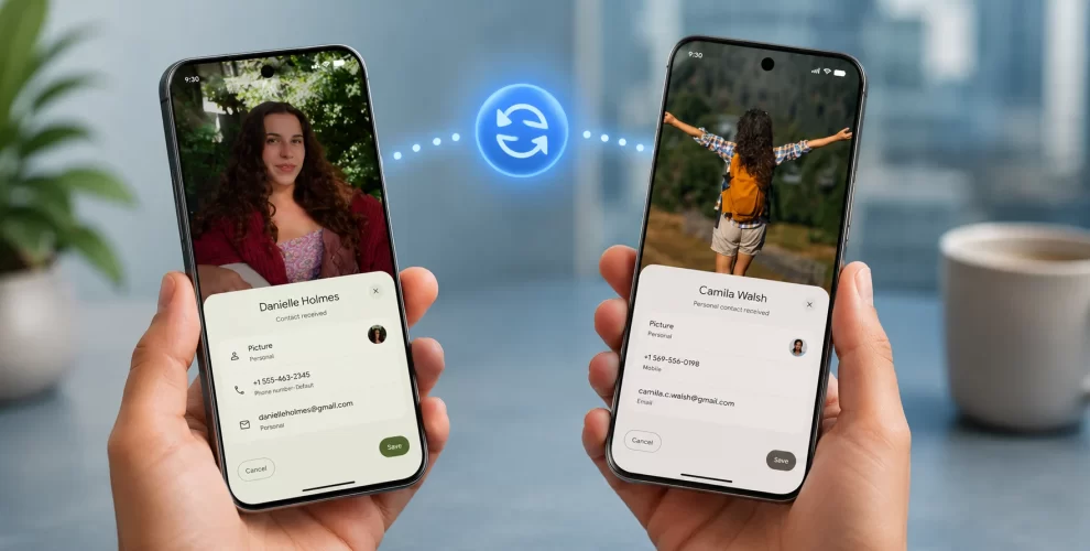 Google Quick Share tap-to-share feature allowing two Android phones to exchange content