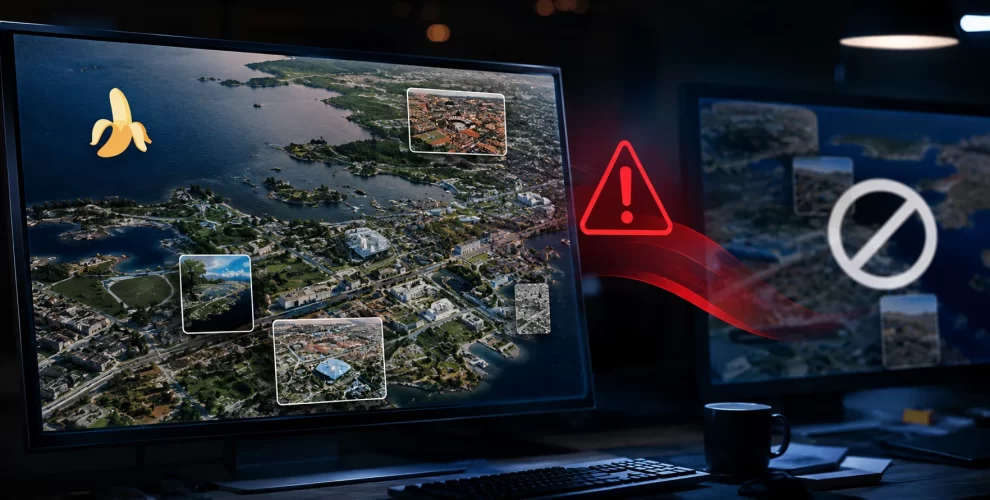 Google Earth interface representing the AI image generation feature that was removed due to misinformation concerns.