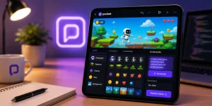 Meta Pocket app creating an AI-generated mini-game from a text prompt on a smartphone.