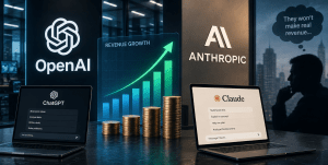 Unitree Stock Jumps 460% in Shanghai Debut as Humanoid Robot Hype Grows 2 OpenAI and Anthropic representing rising AI industry revenue as demand for generative AI services grows.