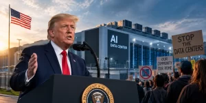AI data center infrastructure in the United States as Trump supports continued expansion despite growing local opposition.