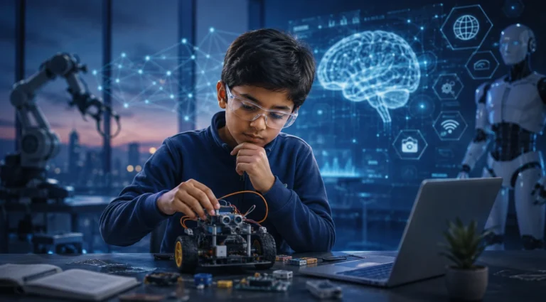 Children developing engineering thinking and problem-solving skills for an AI-driven future.