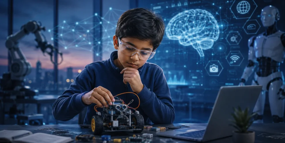 Children developing engineering thinking and problem-solving skills for an AI-driven future.