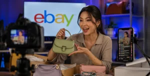 eBay Live shopping platform showing sellers presenting products during a livestream event.